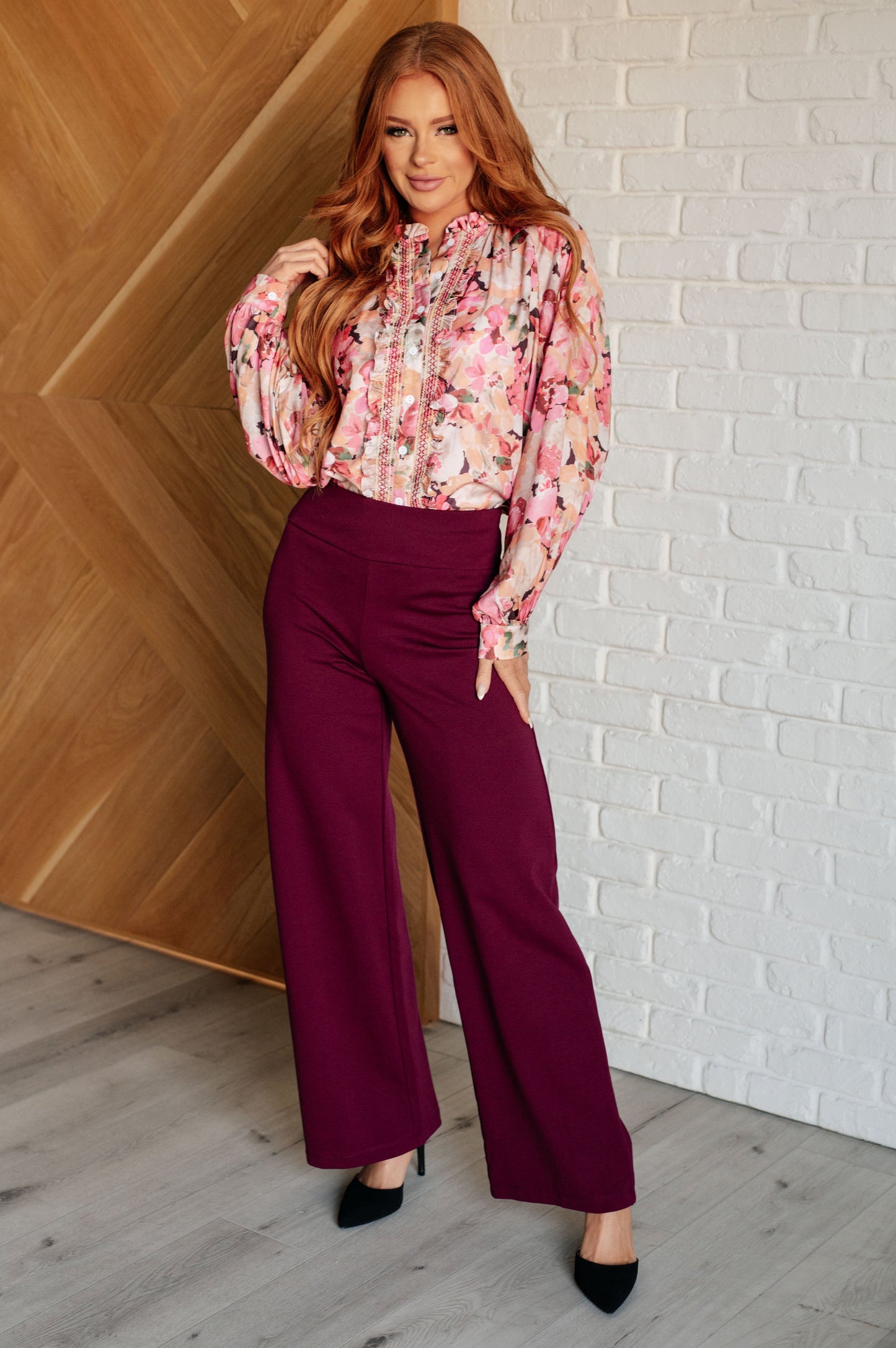 Magic Wide Leg Pants in Wine